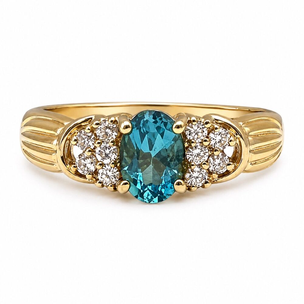 Vintage 1980s Blue CZ Ring Size 8 18KTGE Gold Plate Cluster - 14E